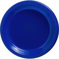 Pack of 10 dark blue plastic plates
