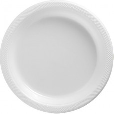 Pack of 10, white plastic plates
