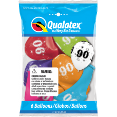 Age 90, pack of 6 latex balloons. Age 90, pack of 6 latex balloons.