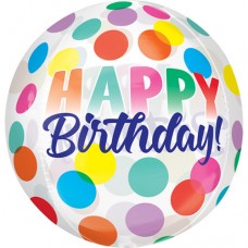 Fantastic Happy Birthday round 22" clear orbz balloon. (Collection only, select click and collect on checkout page)
