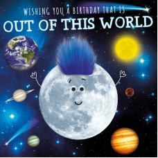 Out of this world, greeting card with fluff, and googly eye embellishments.