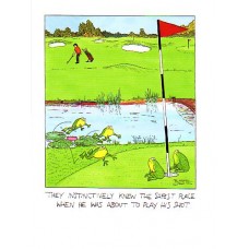 Frogs safely standing on the green, Golfing humour card
