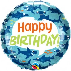 Shark, 18" Happy Birthday helium filled balloon. (Collection only - select click and collect on checkout page)