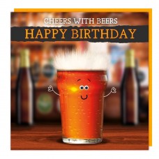 Cheers with beers birthday card with fluff, and googly eye embellishments.