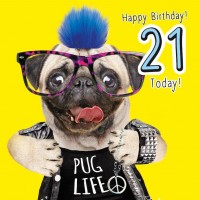 Age 21, greeting card with fluff, and googly eye embellishments