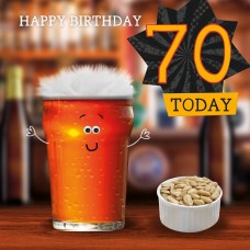 Age 70, greeting card with fluff, and googly eye embellishments