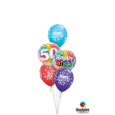cluster of helium filled age 50 balloons