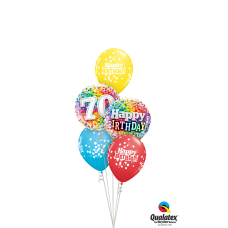 cluster of helium filled age 70 balloons