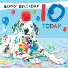Age 10 birthday card, with gogglie eyes and fluff embellishments 